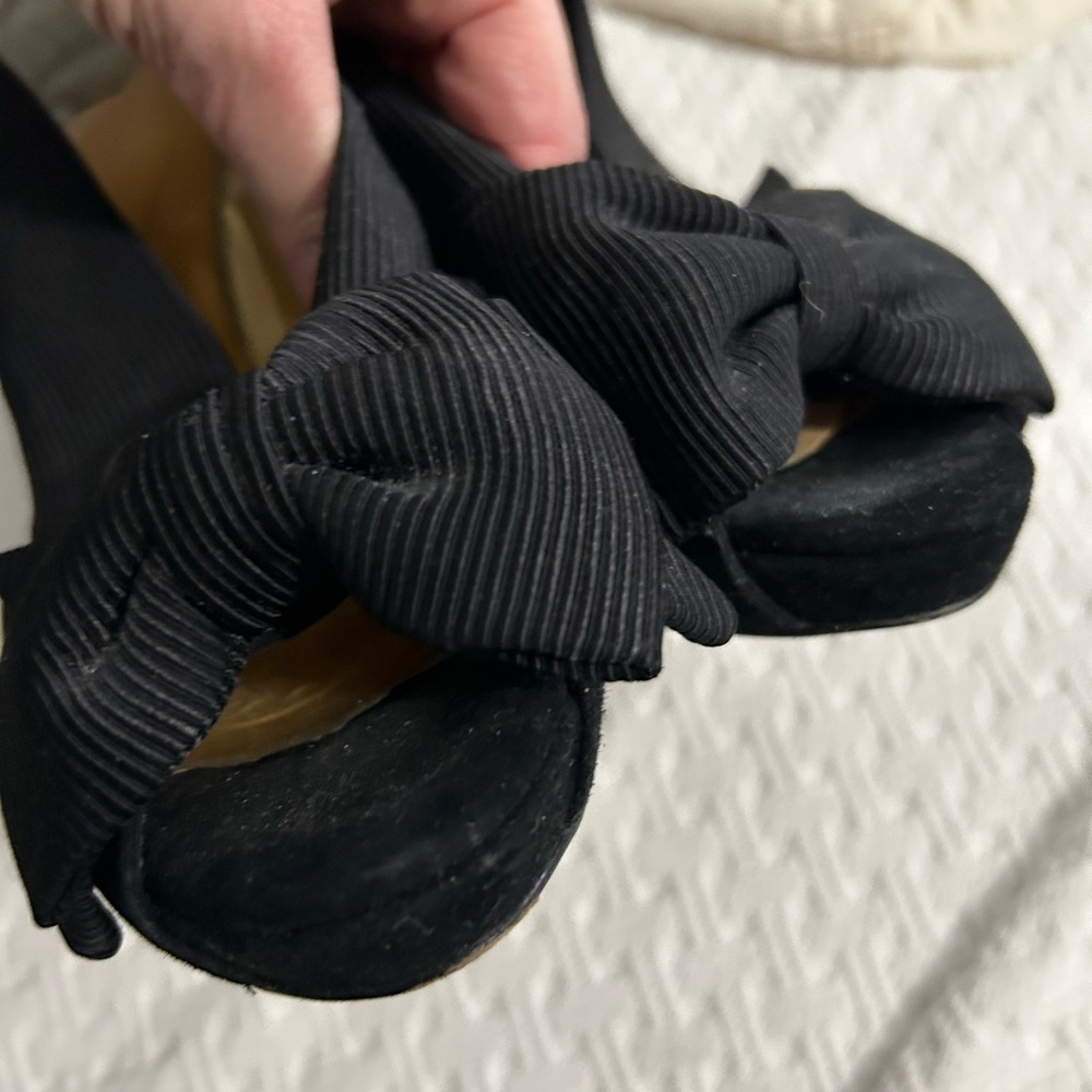 Kate Spade Black Peep-Toe Heels with Bow - Picture 8 of 9